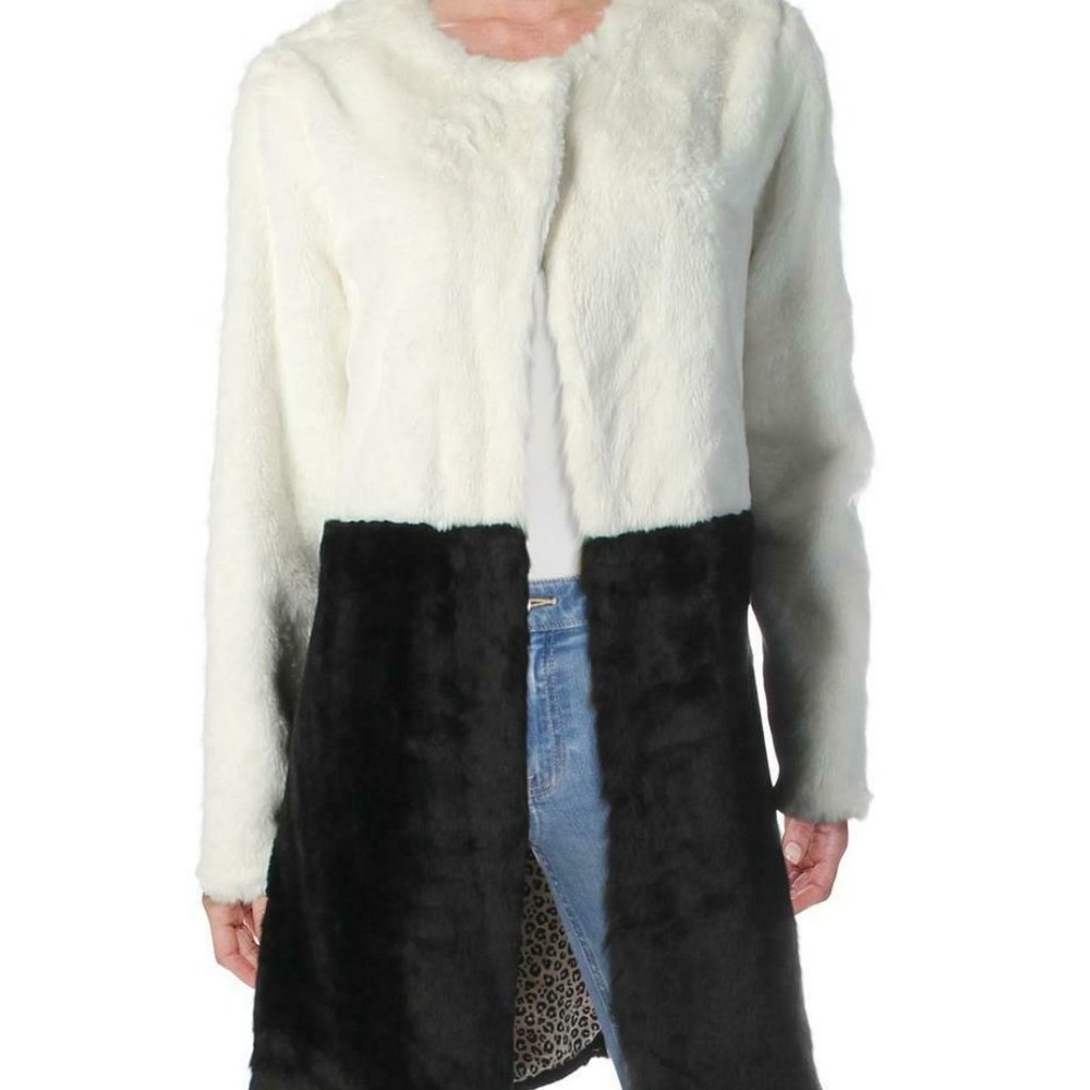 NWT Ladies Fever Black & White Faux Fur Coat - L
